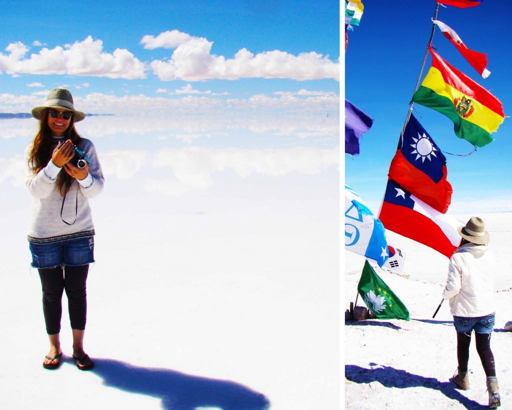 Banderas en el salr de Uyuni, Bolivia Banderas en el salr de Uyuni, Bolivia