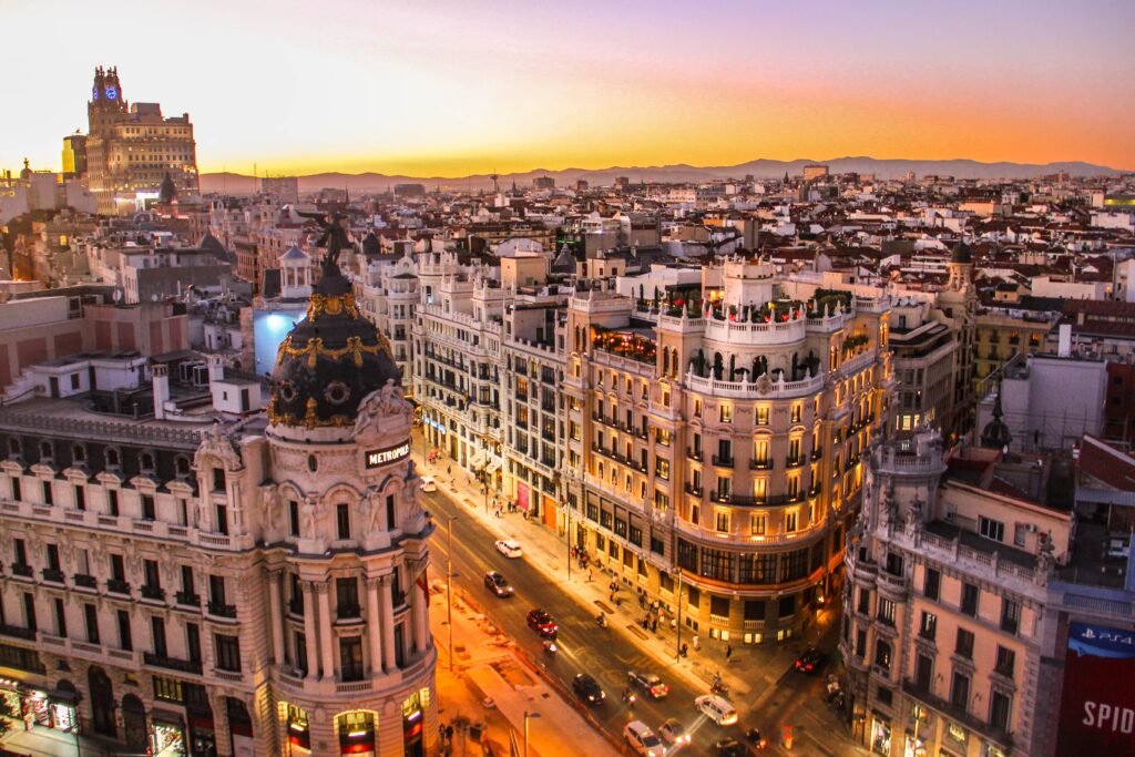 Vista aérea de la gran vía Madrid